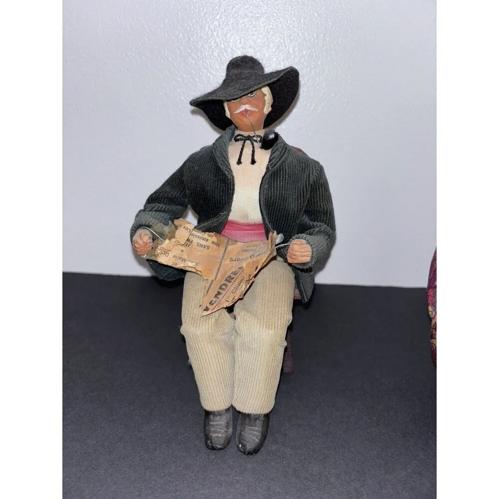 Antique French Dolls With Wood Spinning Wheel